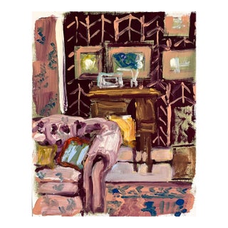 Original Artwork Painting of Interior Scene "Chesterfield" by Shann Spishak For Sale