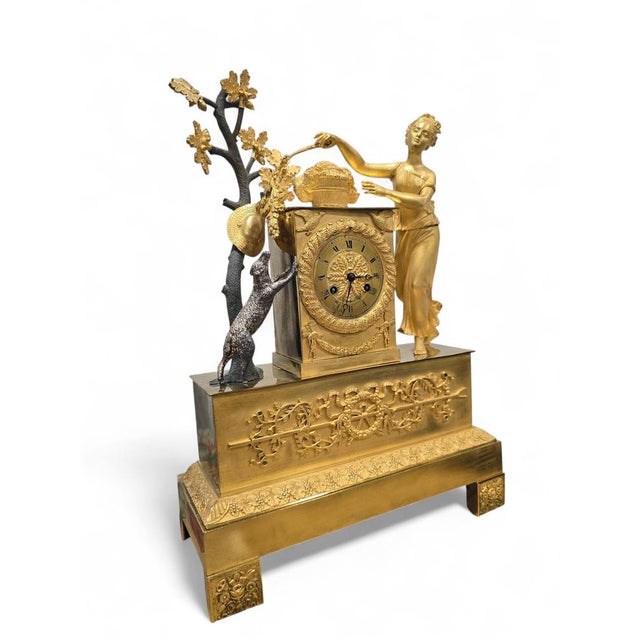 Antique French Empire Gilt and Silvered Bronze Mantel Clock, 1800 For Sale - Image 6 of 13