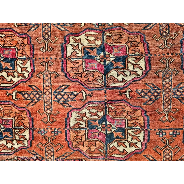 Vintage Turkmen Tekke in Allover Pattern in Red, Navy, Ivory, Yellow, Blue For Sale - Image 17 of 18