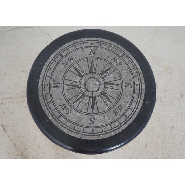 Traditional Round Marble Overlay Top Iron Base Lamp Table For Sale - Image 3 of 12