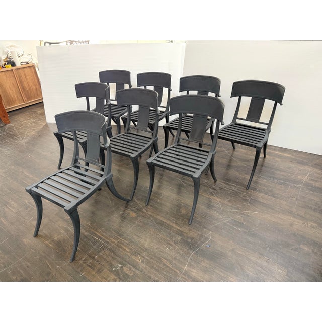 Black Restoration Hardware Outdoor Klismos Pedestal Table + Klismos Chairs Patio, Set of Seven For Sale - Image 8 of 12