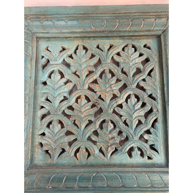 Totally Turquoise Carved Wooden Screen 18 X 18 For Sale - Image 6 of 10