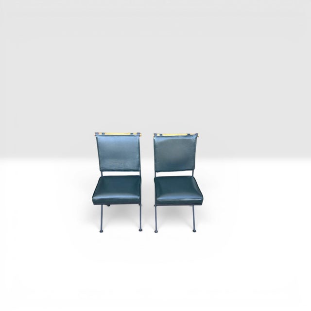 Dark Green Sculptural Iron X-Frame Dining Chairs in Dark Green Leather – Set of 4 For Sale - Image 8 of 15