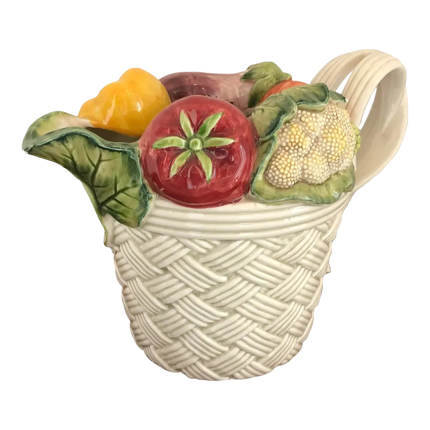 1990s Italian Hand-Painted Ceramic Veggie Pitcher | Chairish