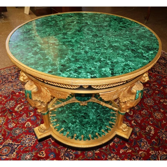 Traditional Mid 20th Century Russian Empire Style Gilt Bronze & Malachite Griffin Center Table For Sale - Image 3 of 18