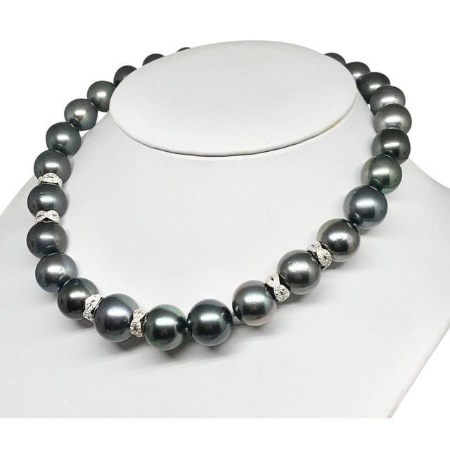 Diamond Tahitian Pearl 14k Gold Necklace Certified For Sale - Image 4 of 10