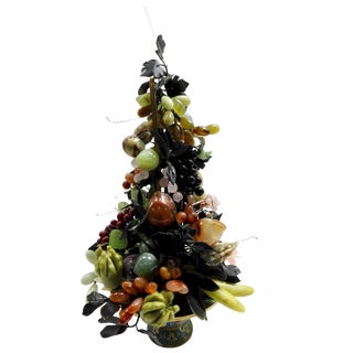 20th Century Cloisonne Stone Fruit Hand Painted Basket For Sale