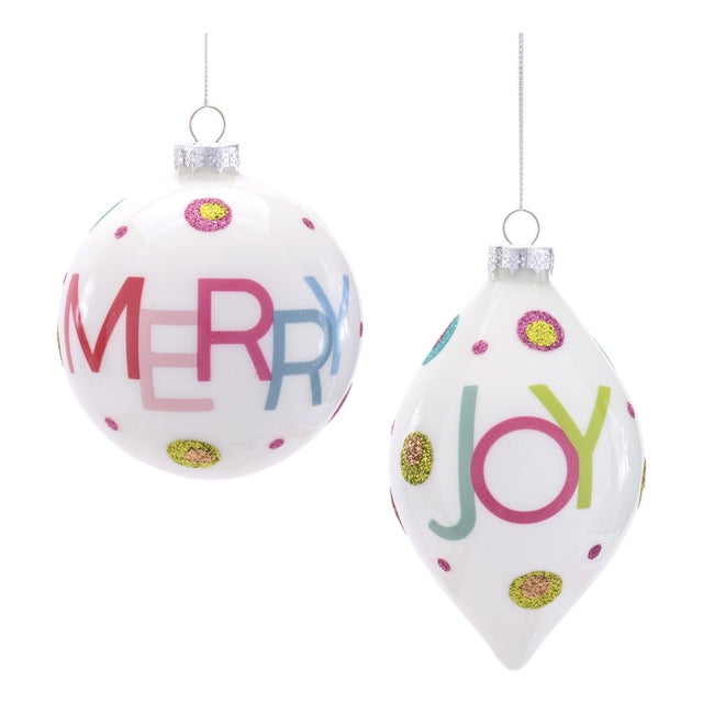 Glass Merry and Joy Ornaments (Set of 6) For Sale
