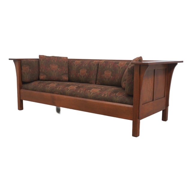 Stickley Mission Oak Arts & Crafts Tulip Upholstery Sofa For Sale