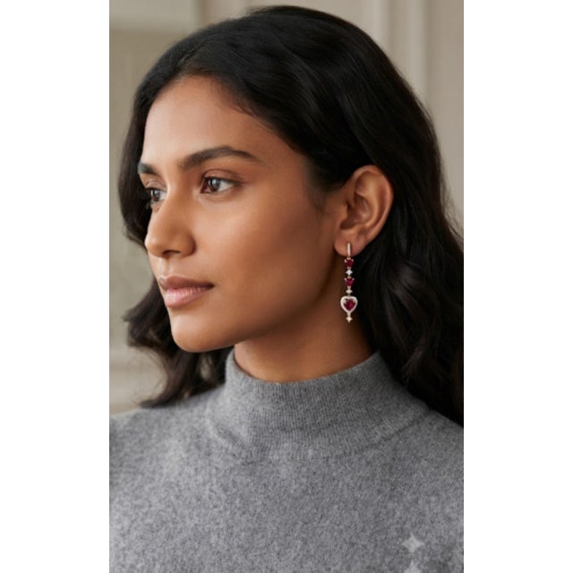 Natural Ruby 2.82cts & Diamond 0.63cts Earring in 18k Yellow Gold For Sale - Image 4 of 8