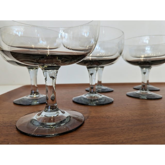 1960s 1960s Russel Wright Granite Coupe | Morgantown Smoked Glass Mid-Century - Set of 9 For Sale - Image 5 of 11