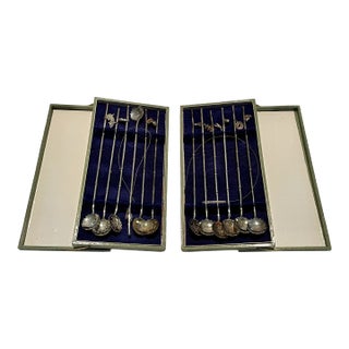 1950s Sterling Asian Iced Tea, Lemonade, Julep Sipping Spoons Boxed- Set of 12 For Sale