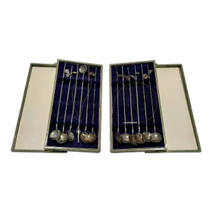 1950s Sterling Asian Iced Tea, Lemonade, Julep Sipping Spoons Boxed- Set of 12