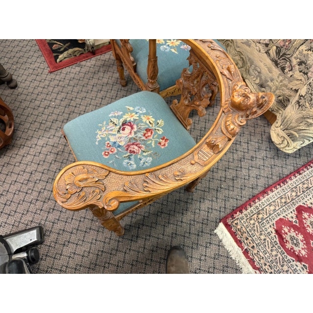 Antique Italian Renaissance Revival Bench Tete-a-Tete Carved For Sale - Image 10 of 11