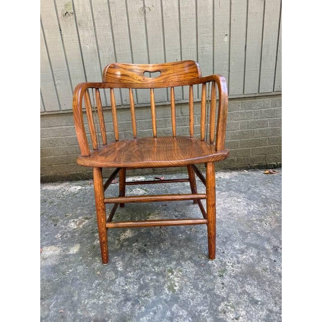 Pair of Arts and Crafts Firehouse Oak Windsor Pub Chairs. Pair of Barrel back captain chairs, solid wood frame, sturdy and...