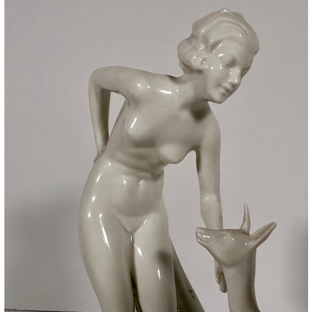 Fraureuth Porcelain Figurine Nude Maiden with Fawn For Sale - Image 4 of 10
