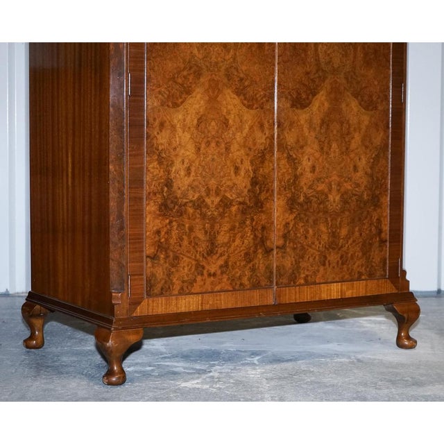 English Art Deco Queen Anne Burr Walnut Wardrobe, 1920s For Sale - Image 4 of 18
