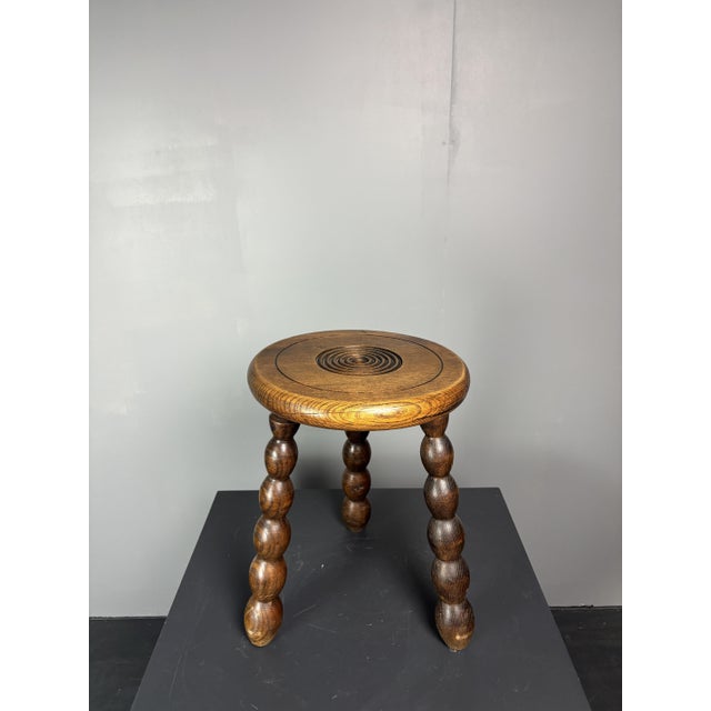 Mid-Century Turned Wood Bobbin Stool in the style of Charles Dudouyt, France, 1950s For Sale - Image 13 of 15