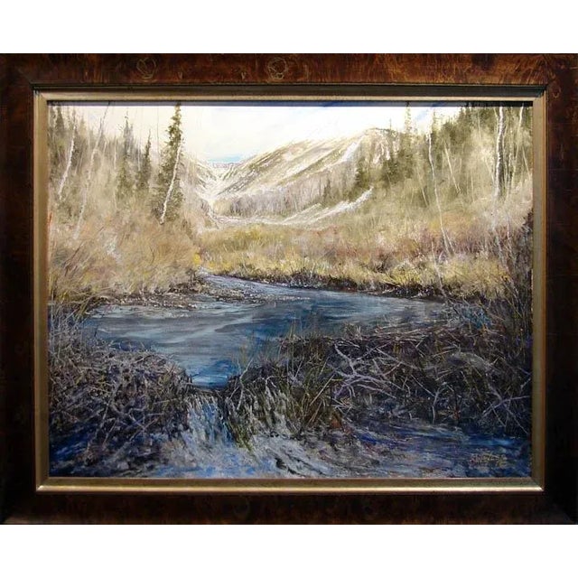 2000 - 2009 Dave Iles "Beaver Dam" Original Landscape Painting on Canvas, Custom Framed For Sale - Image 5 of 5
