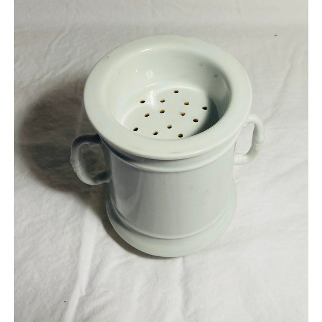 1930s Antique Porcelain Tea or Coffee Strainer With Two Handled Large Mug For Sale - Image 5 of 7