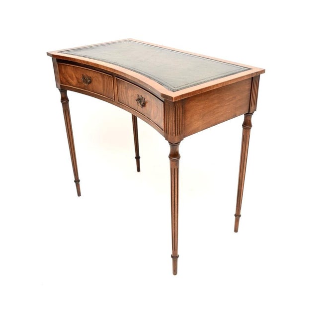 Walnut Leather Top Concave Desk, 1930 For Sale - Image 3 of 12