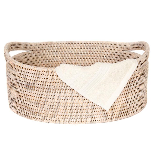 2020s Artifacts Rattan Oval Basket in White Wash - 16" For Sale - Image 5 of 6