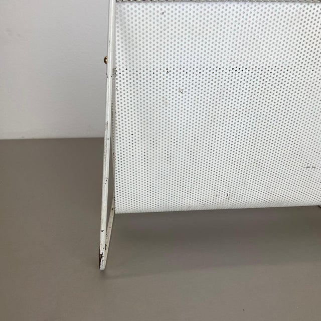 1950s White Metal Hole Pattern Magazine Holder in the style of Carl Auböck, France, 1950s For Sale - Image 5 of 18