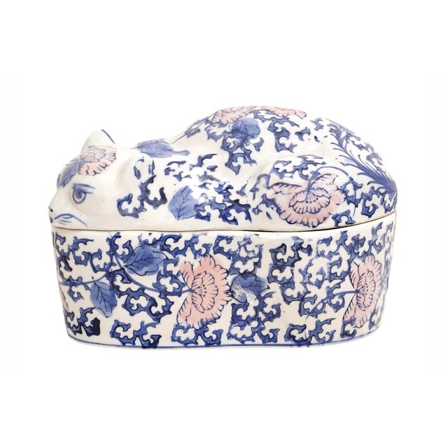 Add a touch of whimsy to your dresser with this lovely vintage Chinese porcelain cat-shaped box. With a large glazed...