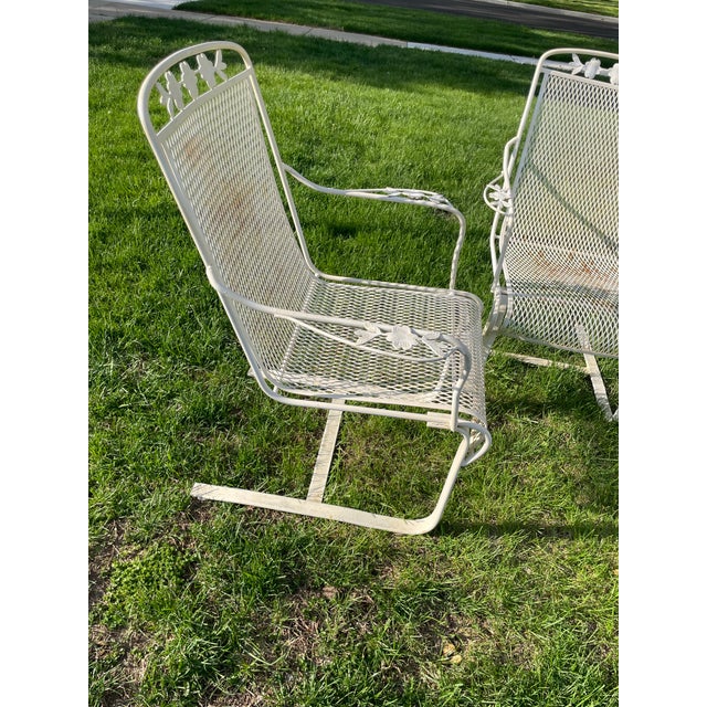 1970s 1970s 4 Woodard Wrought Iron Cantilever Garden Patio Chairs Dogwood, Attributed For Sale - Image 5 of 10