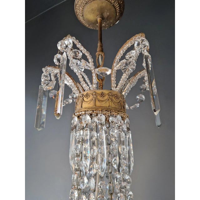 Empire Brass Chandelier Crystal Lustre Ceiling Light Antique Classical Art Deco For Sale - Image 9 of 9