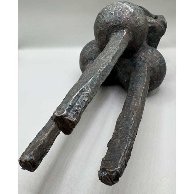 Mid Century Brutalist Bronzed Metal Tribal Tripod Sculpture For Sale - Image 11 of 11
