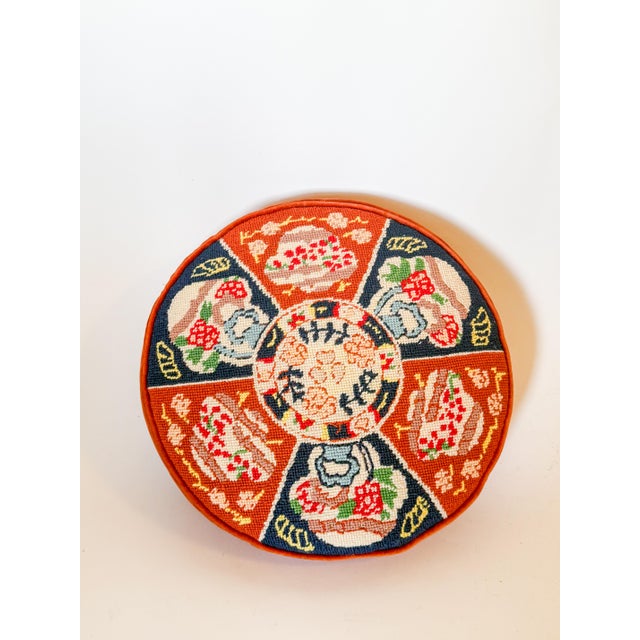 Vintage Imari Needlepoint and Velvet Pillow For Sale In Dallas - Image 6 of 7