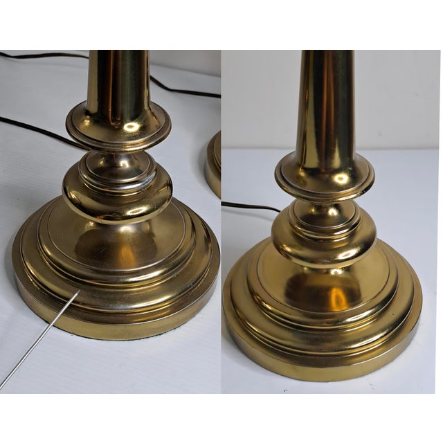 Brass Vintage Mid-Century Modern Heavy Brass Beehive Candlestick Boudoir Table Lamps 31" Tall - a Pair For Sale - Image 8 of 10