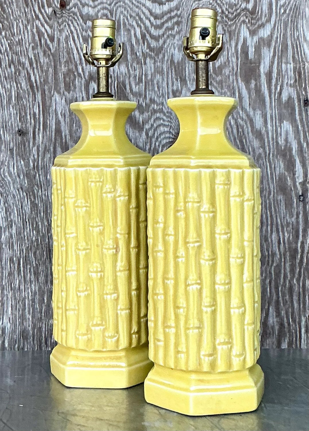 Vintage Coastal Glazed Ceramic Bamboo Lamps - a Pair — additional photo 5