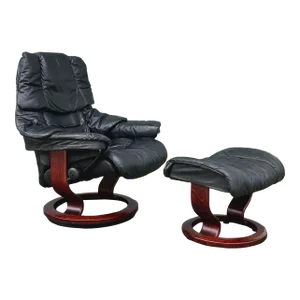 Vintage Black Ekornes Stressless Lounge Chair and Ottoman