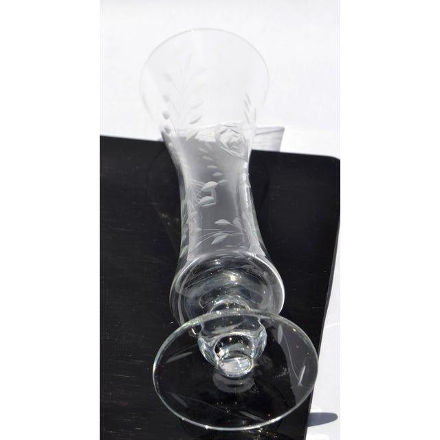 Transparent 1940s Flemington Fine Hand Blown Etched Art Glass Vase Art Deco America For Sale - Image 8 of 9