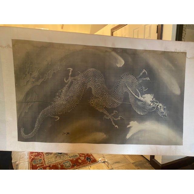 Mid 19th Century Large Dragon Scroll Painting For Sale - Image 4 of 17