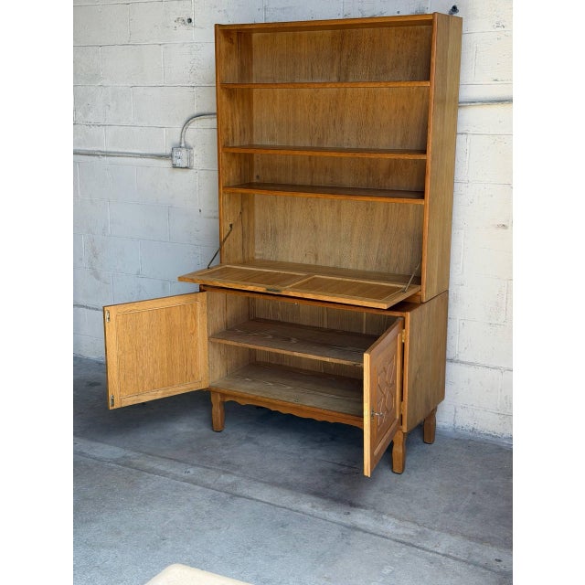 Vintage Danish Oak Secretary Cabinet in Style of Henning Kjærnulf Scandinavian Bookcase Hutch For Sale - Image 9 of 9