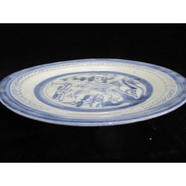 Antique Chinese Canton Blue Export Village Scene Porcelain Plate 8 3/4" For Sale In Portland, OR - Image 6 of 6