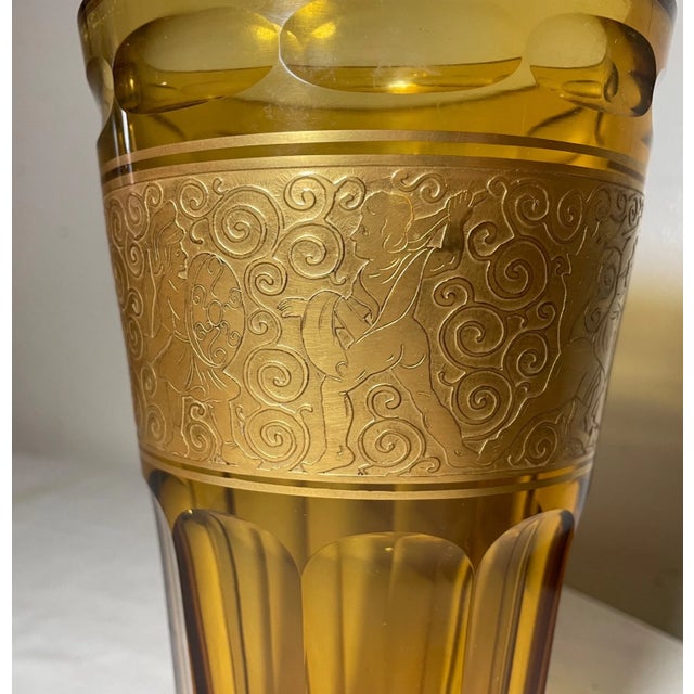 High Quality Antique Ornate Moser Karlsbad Orange Amber Brass Crystal Glass Vase For Sale - Image 13 of 14