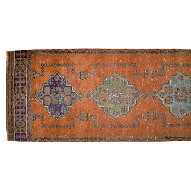 Burnt Orange Hand-Knotted Turkish Oushak Runner Rug Hallway Decor - 2'11" X 11'8" For Sale - Image 8 of 12