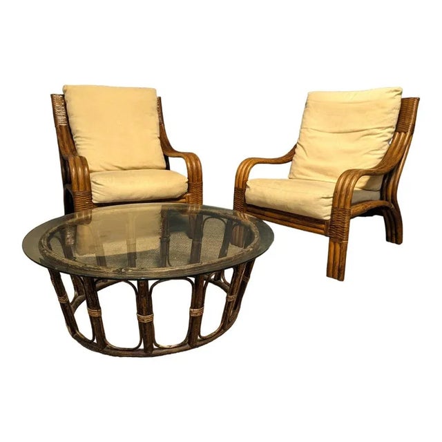 Rattan Lounge Chairs with Table, Set of 3 For Sale - Image 10 of 10