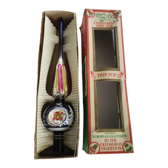 Vintage European Hand Decorated Tree Topper Blue For Sale