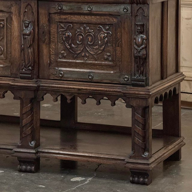 Grand French Gothic Revival Oak Raised Buffet ~ Credenza For Sale - Image 9 of 18