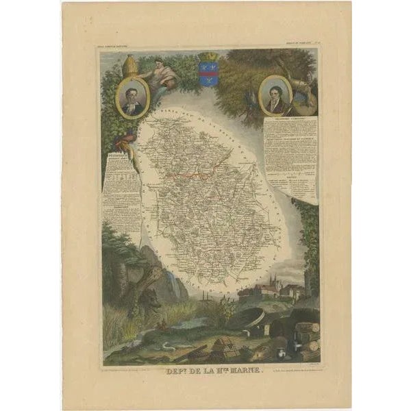 Antique map titled 'Dépt. de la Hte Marne'. Map of the French department of Haute Marne, France. This department is part...