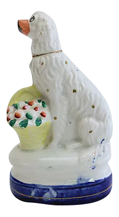 Antique Staffordshire Dog with Basket