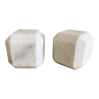 Solid Marble Mid-Century Faceted Cube Bookends For Sale