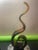 Mid-Century Modern MCM Murano Style Amber Green 15” Glass Swirl Sculpture Hand Blown Ribbon Glass Figurine For Sale - Image 3 of 11