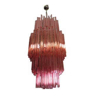 Murano Chandelier Pink Prism Glass, 242 Pieces For Sale