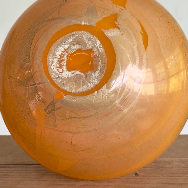 Vintage Italian Modernist Hand-Blown Orange Peach Glass Vase, Signed For Sale - Image 12 of 12